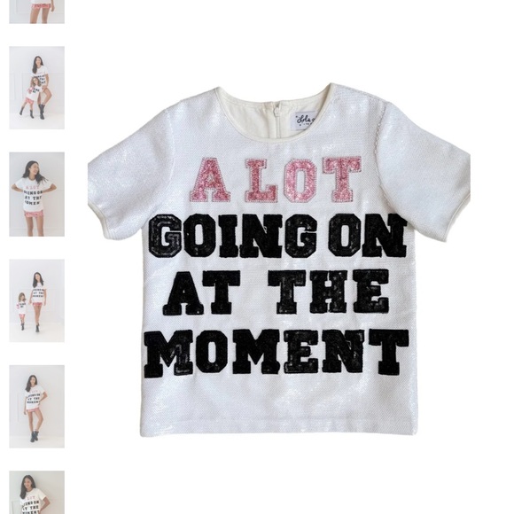 Lola + The Boys White Sequin “A Lot Going On At The Moment” Tee - Picture 8 of 9